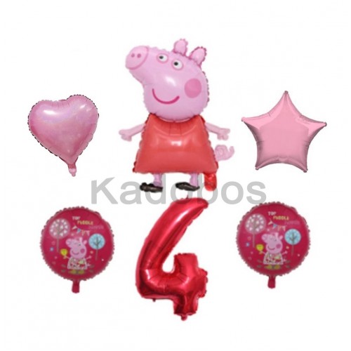 Ondraaglijk kom Speciaal Peppa pig folie ballonnen set 6x verjaardag 4 jaar